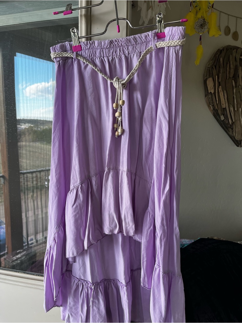 Boho Tiered Lavender Maxi Skirt with Rope Tie